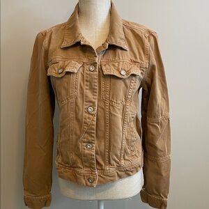 Free People Tan Jean Cropped Jacket Size Large.